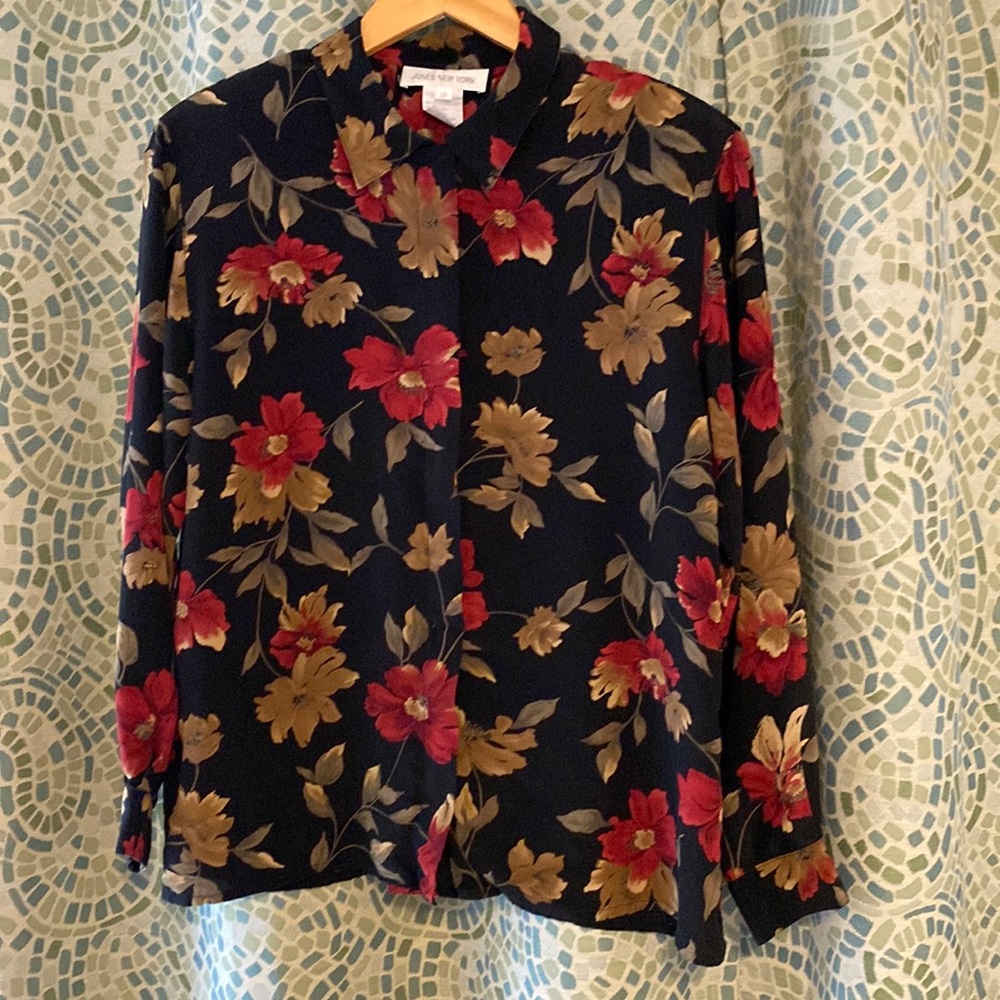 Jones New York Silk Floral Blouse 12